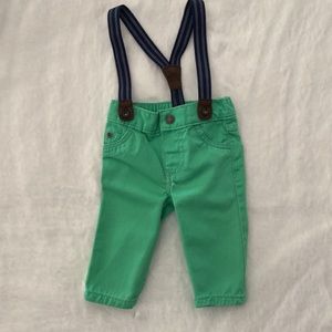 Carter's Green Removable Suspender Cotton Pants 3 Months
